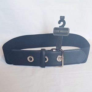 NWT Steve Madden Black Elastic / Patent Leather Grommet Belt M / L
